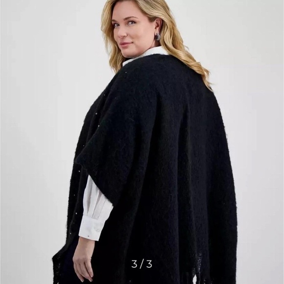 NEW Women’s INC Black Knit Crystal Embellished Topper Wrap - Picture 3 of 5